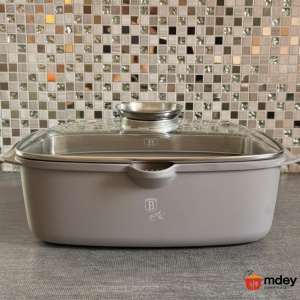 Oala roaster pentru cuptor 6L Taupe Berlinger Haus, gri mat, capac cu strecuratoare integrata, antiaderenta, compatibila inductie - Img 9