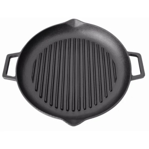 Placa grill BBQ rotunda 31cm cu 2 guri de scurgere, fonta Perfect Home 15502 - Img 3