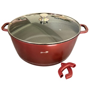 RESIGILAT - Oala marmorata 24 L , cu capac, de calitate, pentru zacusca, gemuri, compoturi, bulion Bachmayer BM 7753-44, antiaderenta, curatare usoara, cu protectie manere din silicon rosu burgund - Img 6