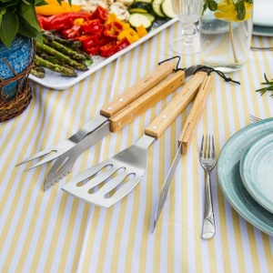 Set 3 ustensile pentru gratar Kinghoff KH1918, inox, manere din lemn - Img 7