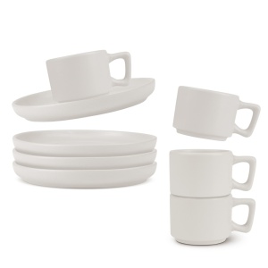 Set 4 cani cu farfurii espresso Sahara Berlinger Haus BH 10015, ceramica, crem - Img 2
