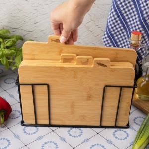 Set 4 tocătoare din bambus cu suport metalic – Kinghoff KH-2010, marcaje pentru carne, pește, pasăre și legume - Img 2