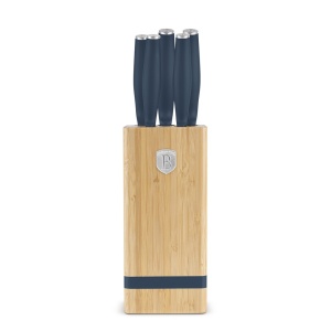 Set 5 cuțite din inox cu suport din bambus – Berlinger Haus Deep Sea BH 3143, albastru mat, mâner soft-touch - Img 5