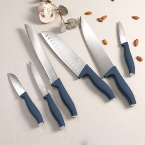 Set 5 cuțite din inox cu suport din bambus – Berlinger Haus Deep Sea BH 3144, albastru mat, mâner ergonomic cu apărătoare - Img 9