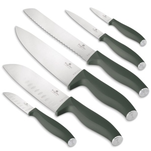 Set 6 cuțite de bucătărie din inox, în cutie cadou – Berlinger Haus Green Matte BH 3138, negru și verde mat
