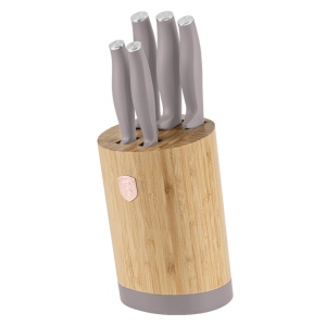 Set cutie 6 piese Taupe Berlinger Haus BH 2756, suport bambus, otel inoxidabil