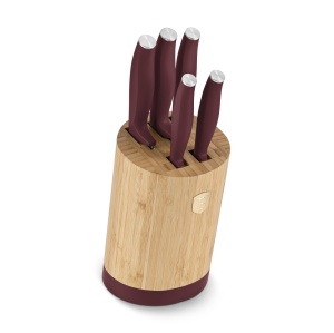 Set cutite 6 piese cu stativ Leonardo Berlinger Haus BH 2754, visiniu, suport lemn