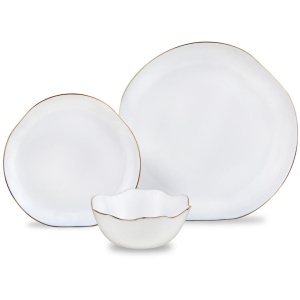 Set farfurii Kinghoff KH-2037, 18 piese, opal, alb cu margine aurie