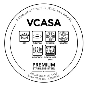Set oale inox 304 cu capace din sticlă, 6 piese, 16/20/24 cm, pentru inducție – VCASA Amara 90118, capace cu strecurătoare - Img 7