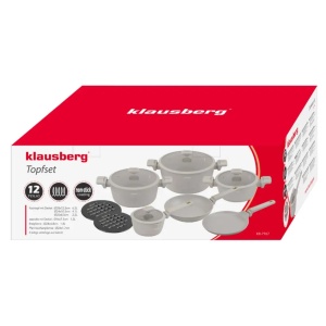 Set oale marmorate cu tigaie clatite 12 peise Klausberg KB-7967, crem - Img 5
