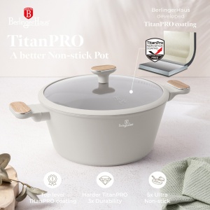 Set oale si tigai 10 piese Sahara Nordic Berlinger Haus BH 8324, crem mat, compatibil inductie, capace cu strecurator - Img 7