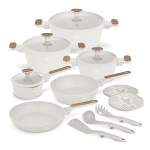 Set oale si tigai 15 piese, manere insertie lemn Sahara Nordic Berlinger Haus BH 8325, inductie, design modern