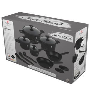 Set oale si tigai cu capace 15 Matte Black Piese Berlinger Haus BH 8198, negre, antiaderente, compatibile inductie - Img 11
