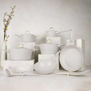 Set oale si tigai cu capace 15 piese Sahara Collection Berlinger Haus BH 8081N, crem, antiaderente, curatare usoara, inductie, design elegant, premium - Img 4