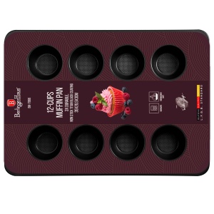 Tava muffins 12 forme Burgundy Metallic Line Berlinger Haus BH 7866, antiaderenta, rosu metalic