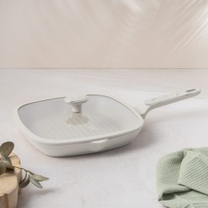 Tigaie grill cu capac 28 cm, 2,1 L – Berlinger Haus Sahara Marble BH 8393, crem mat, antiaderentă titan, compatibilă inducție - Img 6