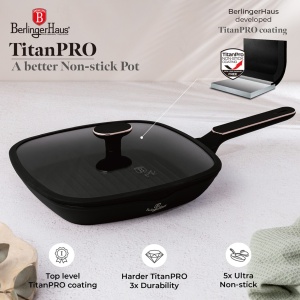 Tigaie grill cu capac 28 cm Black Rose BH 8355, negru mat, compatibila cu toate tipurile de plite, inclusiv inductie - Img 5