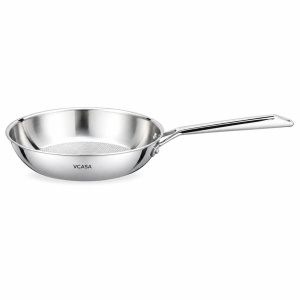 Tigaie inox Tri-Ply 24 cm, fără strat antiaderent, pentru inducție – VCASA Velora 90152, model fagure