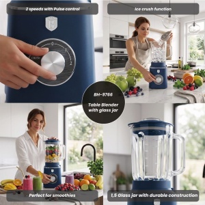 Blender cu bol de sticlă 1,5 L Deep Sea Berlinger Haus BH 9766 – 1000 W, zdrobire gheață, albastru mat - Img 8