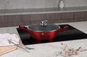 Cratiță marmorată cu capac 28 cm, 3.8 L Berlinger Haus Burgundy Metallic Line BH 1263, antiaderentă, pentru toate plitele, design modern - Img 5