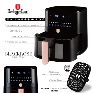 Friteuza aer cald, capacitate mare 8 l Airfryer Black Rose Berlinger Haus BH 9604