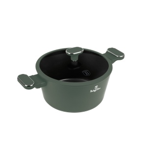 Oală cu capac 24 cm, 4.1L – Berlinger Haus Green Matte Collection BH 8201, verde, cu strat antiaderent din titan, design modern, compatibilă cu toate plitele