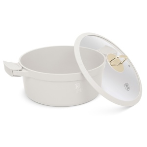 Oala cu capac si manere de silicon detasabile 28 cm, 6,6L Sahara Berlinger Haus BH 7788, antiaderenta, crem