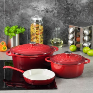 Oala fonta emailată cu capac 21cm 2,4L Kinghoff KH1614, rosie - Img 3