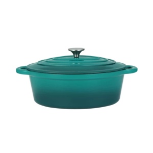 Oala fonta emailata ovala cu capac 30x23 cm, 4,2 L, Perfect Home 16639, turcoaz