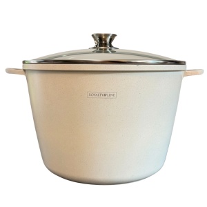 Oală înaltă marmorată cu capac 32 cm, 14 L – Royalty Line AD32MG, crem, antiaderentă, compatibilă inducție