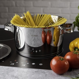 Oală inox 304 cu capac 24 cm, 5,3 L, pentru inducție – VCASA Sierra 90105, capac din sticlă cu strecurătoare - Img 2