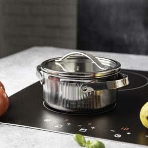 Oală inox Tri-Ply cu capac 16 cm, 1,5 L, pentru inducție – VCASA Velora 90122, capac din inox cu strecurătoare - Img 8