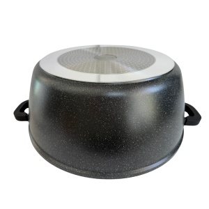 Oala mare, 23,4 litri, 44 cm tip cratita marmorata antiaderenta, cu capac, pentru zacusca, bulion, gemuri, cu protectie manere din silicon Royalty Line BS44MG - Img 3
