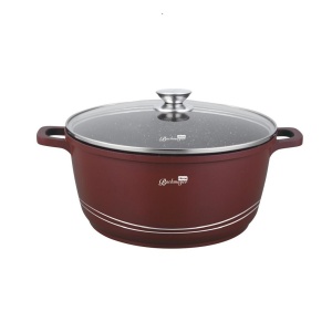 Oala mare marmorata 13,5 L, 36 cm, cu capac de sticla, antiaderenta, pentru zacusca, bulion, gemuri si compoturi, inductie, Bachmayer BM 7753-36