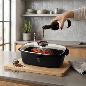 Oala roaster pentru cuptor 6L Black Berlinger Haus, capac cu strecuratoare integrata, antiaderenta, compatibila inductie - Img 2