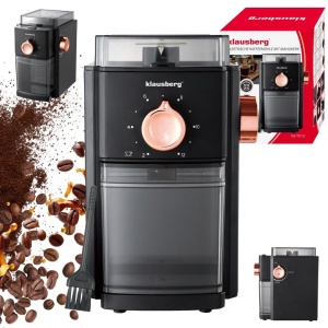 Râșniță electrică de cafea cu discuri plate (burr), 150 W, măcinare reglabilă – Klausberg KB-9010, neagră cu rose gold - Img 3