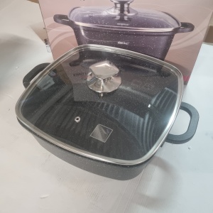 RESIGILAT - Oală pătrată cu capac 28x28 cm, 6.5L – Kinghoff KH 1605, neagră, strat marmură, perfectă pentru preparate voluminoase - Img 2