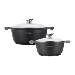 Set 2 oale marmorate Royalty Line 2,5 L + 3,8 L (20 și 24 cm), capac de sticlă, inducție