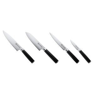 Set 4 cuțite Damasc Konstanz Carl Schmidt Sohn: bucătar 20 cm, santoku 18 cm, feliat 18 cm, utilitar 9 cm