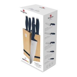 Set 5 cuțite din inox cu suport din bambus – Berlinger Haus Deep Sea BH 3143, albastru mat, mâner soft-touch - Img 2