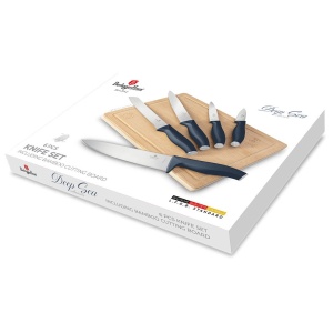 Set 5 cuțite din inox cu tocător din bambus – Berlinger Haus Deep Sea BH 3142, albastru mat, mâner soft-touch - Img 2