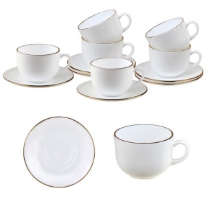 Set cesti cafea 12 piese, opal, alb cu auriu, 210 ml Kinghoff KH-1929 - Img 2