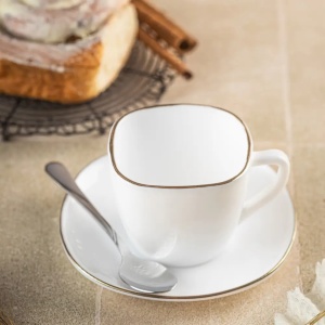 Set cesti cafea 12 piese, opal, alb cu auriu, 220 ml Kinghoff KH-1930 - Img 3