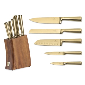 Set cutite 6 piese Leonardo Berlinger Haus BH 3125, auriu, suport lemn
