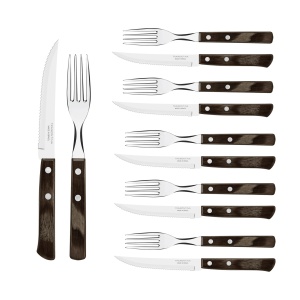 Set cutite si furculite 12 piese pentru friptura / pizza Tramontina maro 29899199 - Img 1