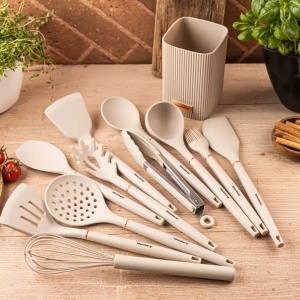 Set de ustensile de bucatarie din silicon, 12 piese, crem Klausberg KB-9012, cu suport, ideal pentru vasele antianderente - Img 8