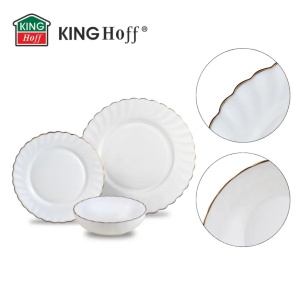 Set farfurii 18 piese, opal, alb cu auriu Kinghoff KH-1921 - Img 4
