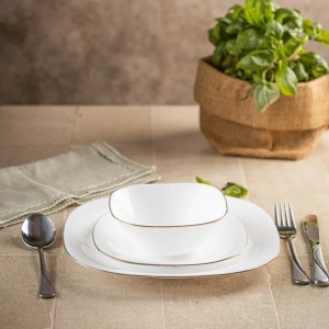 Set farfurii 18 piese, opal, alb cu auriu Kinghoff KH-1923 - Img 2