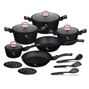 Set oale 15 piese Black Rose Berlinger Haus BH 8234, antiaderente, titan