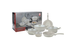 Set oale cu capace si tigai, marmorate, 10 piese Royalty Line RL-T10 crem, antiaderente - Img 2